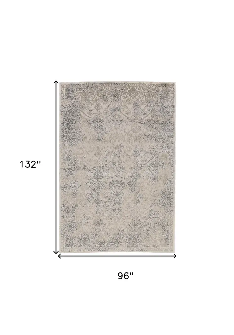 8' X 11' Ivory Gray And Black Abstract Stain Resistant Area Rug