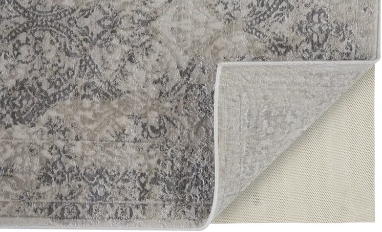 8' X 11' Ivory Gray And Black Abstract Stain Resistant Area Rug
