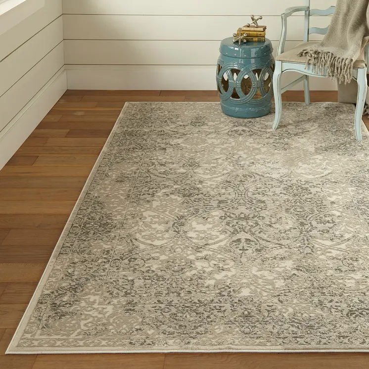 10' X 13' Ivory Gray And Black Abstract Stain Resistant Area Rug