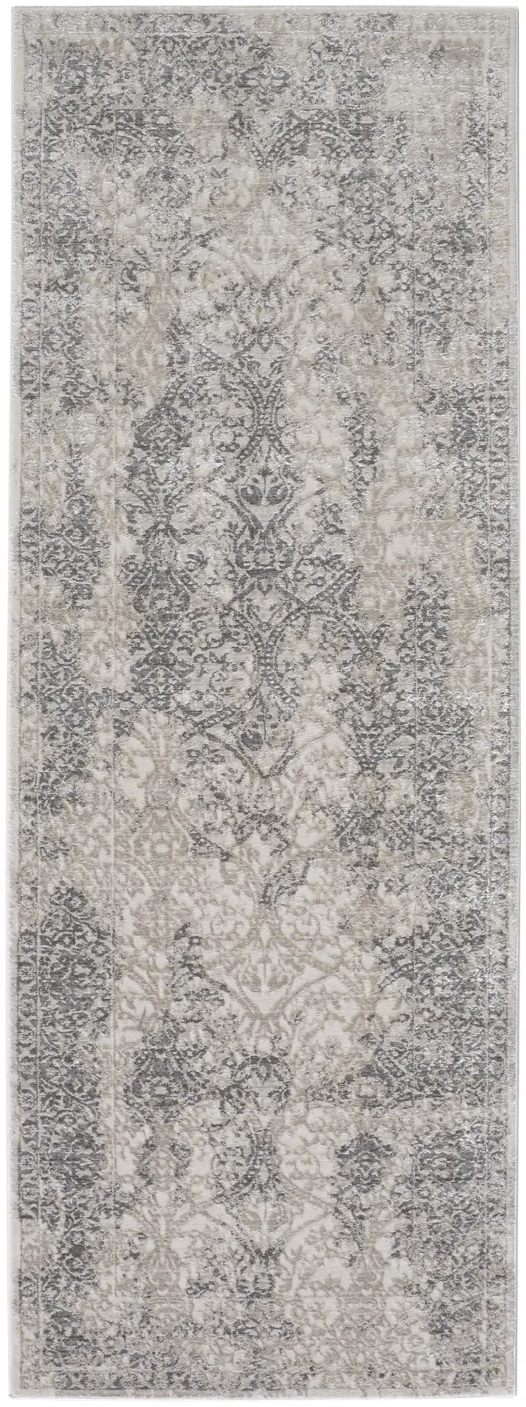 8' Ivory Gray And Black Abstract Stain Resistant Runner Rug
