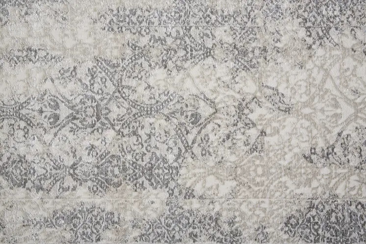 8' Ivory Gray And Black Abstract Stain Resistant Runner Rug