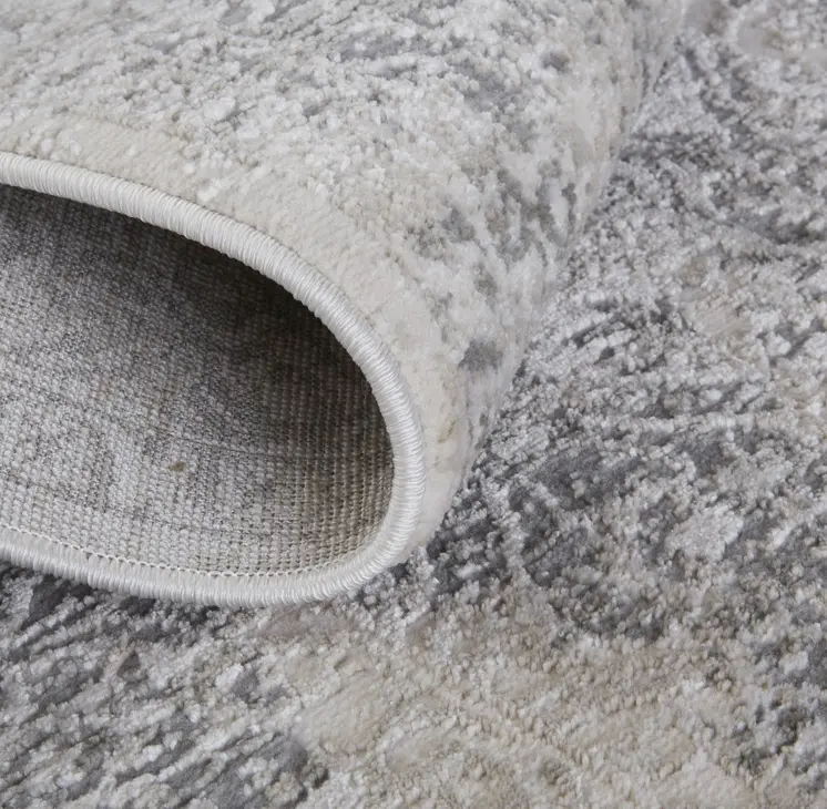 8' Ivory Gray And Black Abstract Stain Resistant Runner Rug