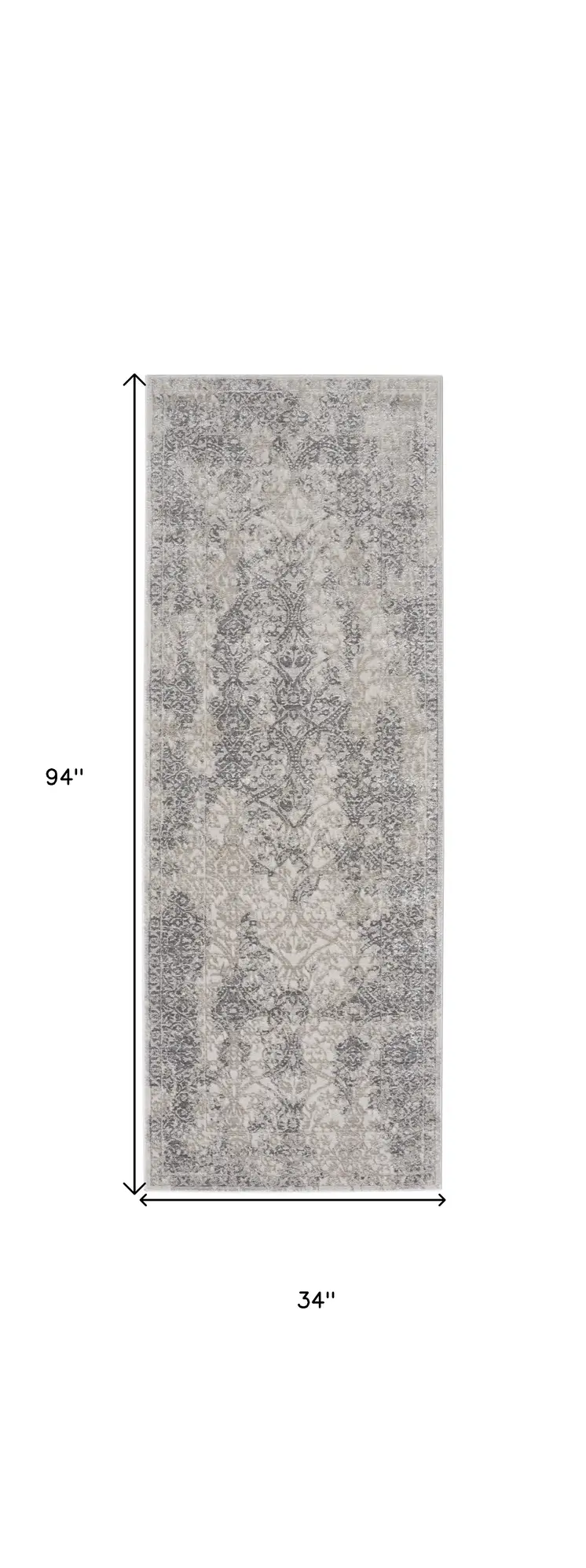 8' Ivory Gray And Black Abstract Stain Resistant Runner Rug