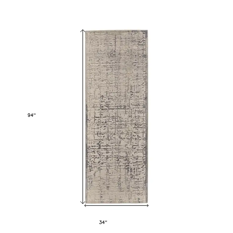 8' Gray and Ivory Abstract Runner Rug
