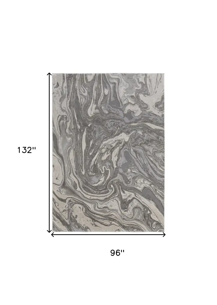 8' X 11' Gray Ivory And Silver Abstract Stain Resistant Area Rug