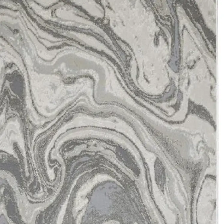 8' Gray Ivory and Silver Abstract Power Loom Distressed Runner Rug