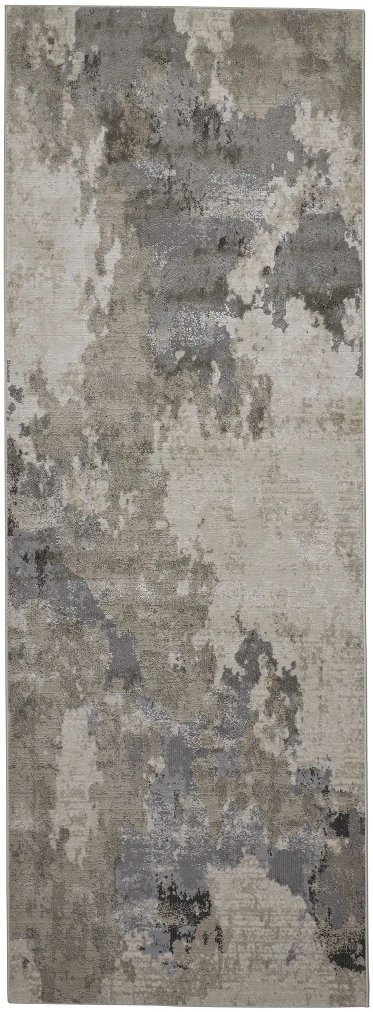 8' Ivory And Gray Abstract Stain Resistant Runner Rug