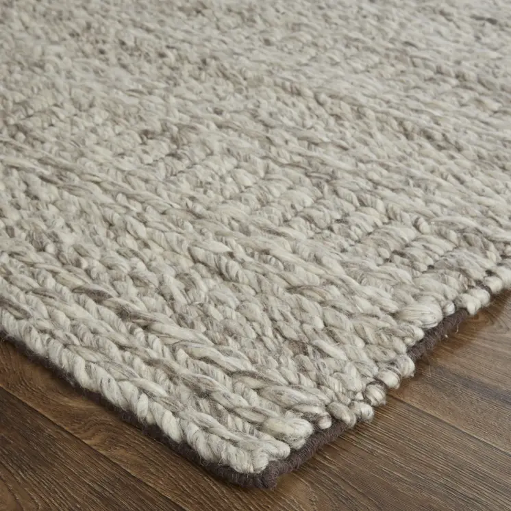 5' X 8' Gray and Ivory Wool Hand Woven Area Rug