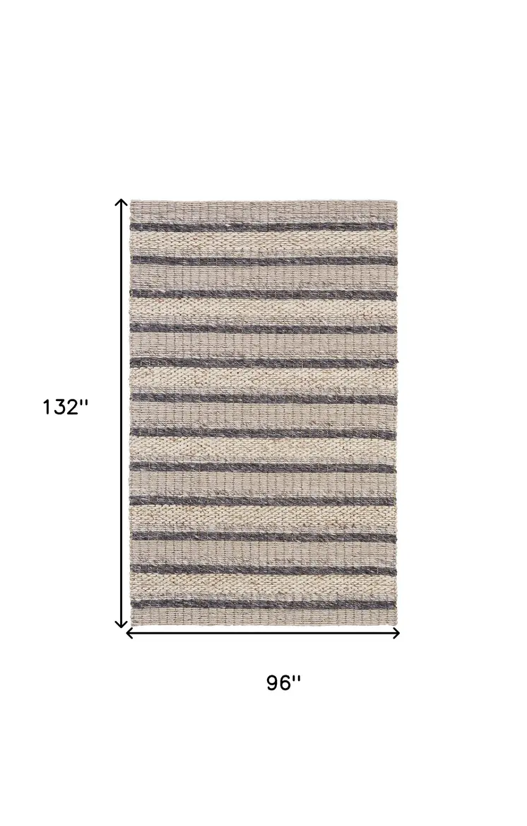 8' X 11' Gray and Ivory Wool Striped Hand Woven Area Rug