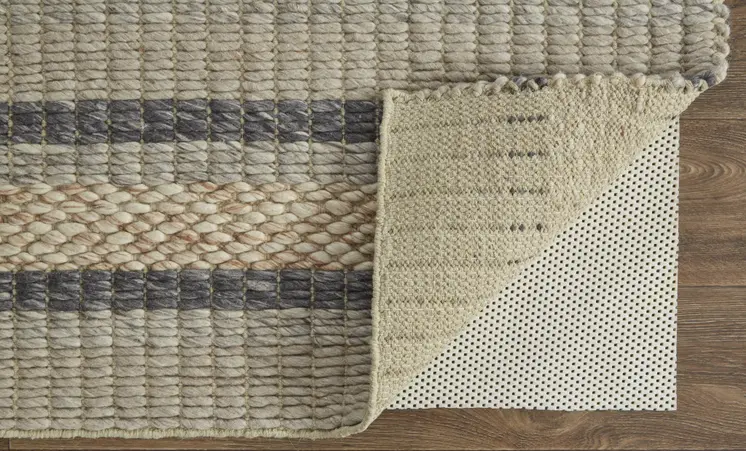 8' X 11' Gray and Ivory Wool Striped Hand Woven Area Rug