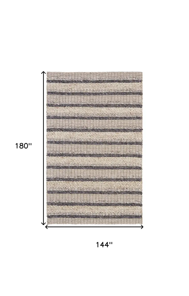 12' X 15' Gray and Ivory Wool Hand Woven Area Rug