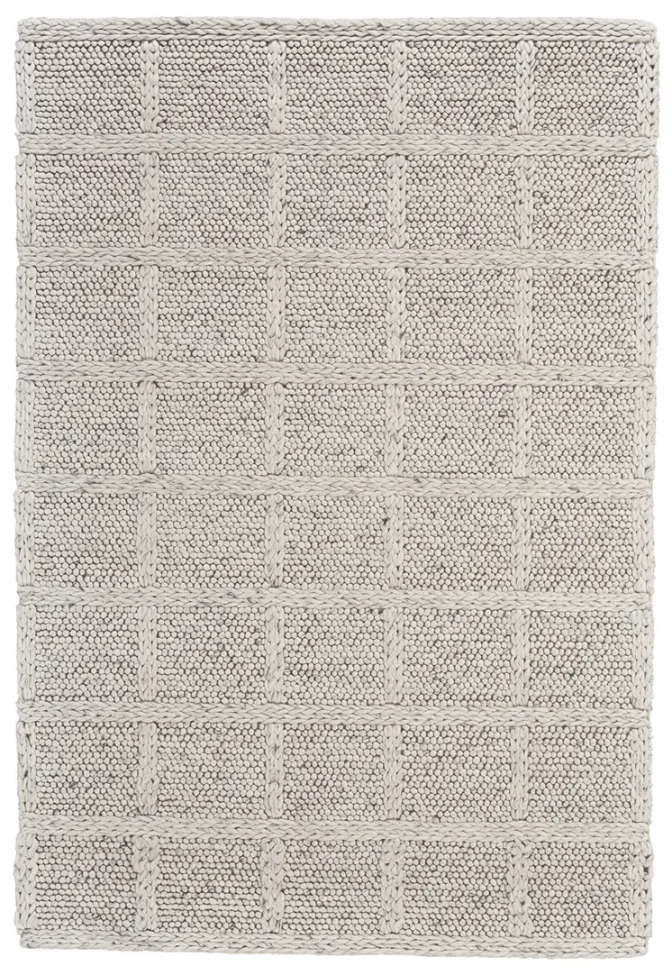 5' X 8' Gray and Ivory Wool Plaid Hand Woven Area Rug
