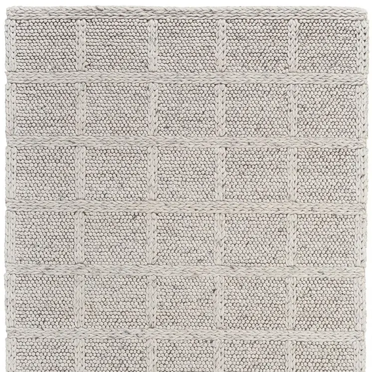 5' X 8' Gray and Ivory Wool Plaid Hand Woven Area Rug