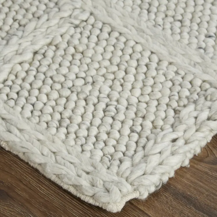 8' X 11' Gray and Ivory Wool Plaid Hand Woven Area Rug