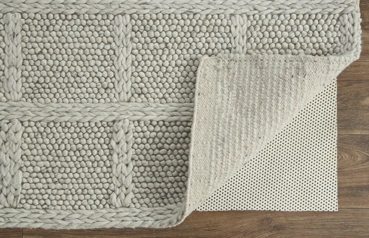 8' X 11' Gray and Ivory Wool Plaid Hand Woven Area Rug