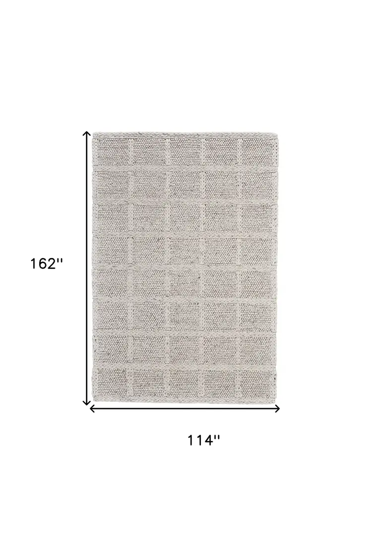 10' X 13' Gray and Ivory Wool Plaid Hand Woven Area Rug
