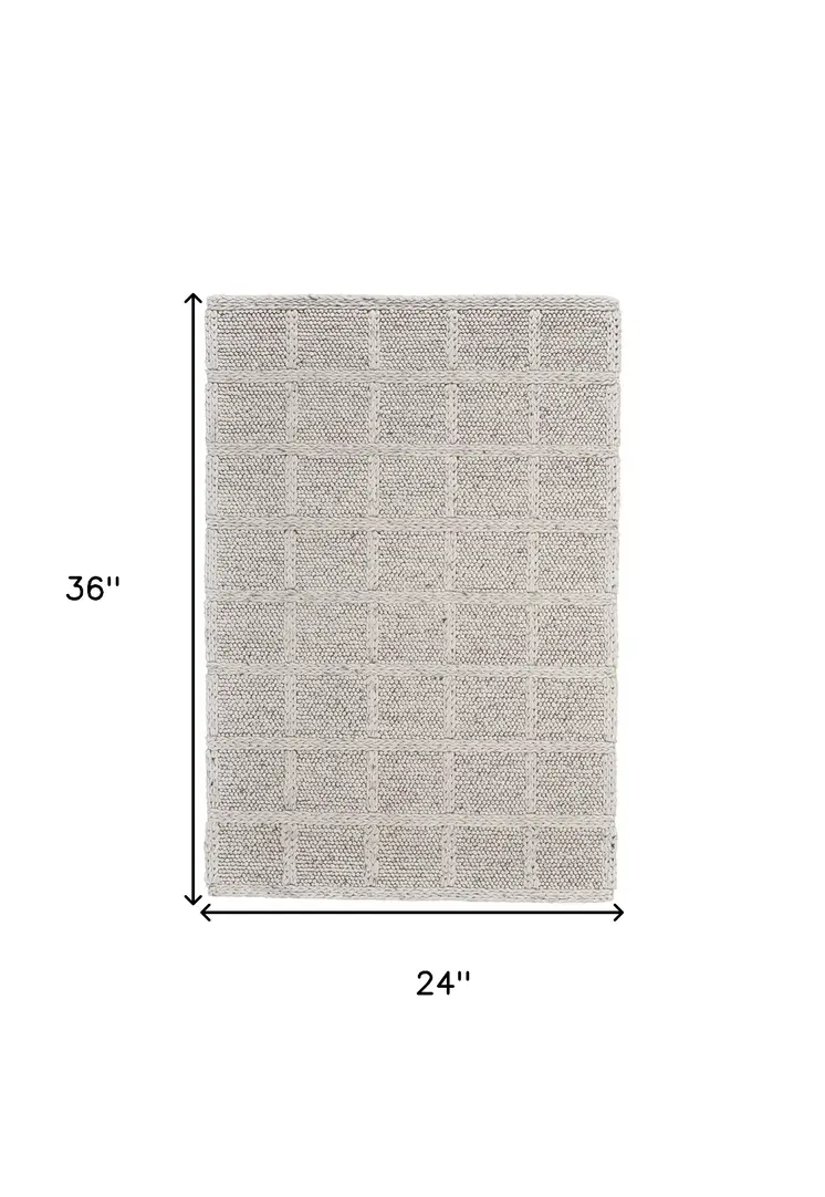 2' X 3' Gray and Ivory Wool Plaid Hand Woven Area Rug