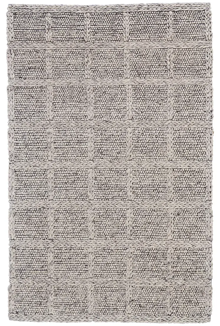 5' X 8' Gray and Ivory Wool Plaid Hand Woven Area Rug