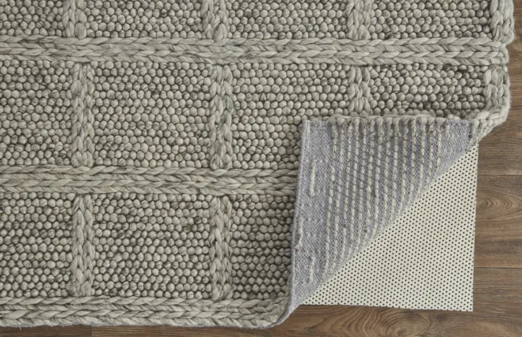 5' X 8' Gray and Ivory Wool Plaid Hand Woven Area Rug