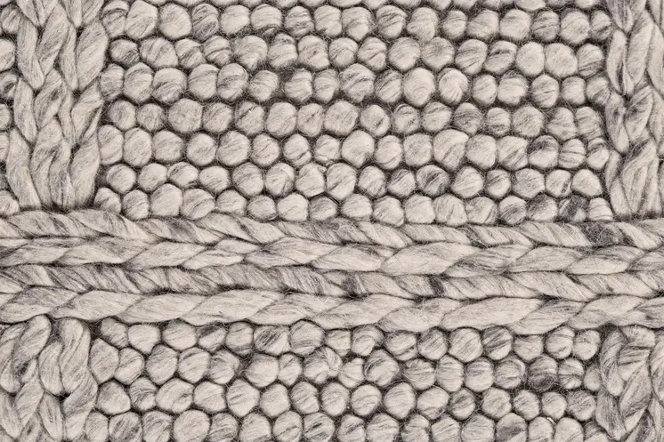 5' X 8' Gray and Ivory Wool Plaid Hand Woven Area Rug