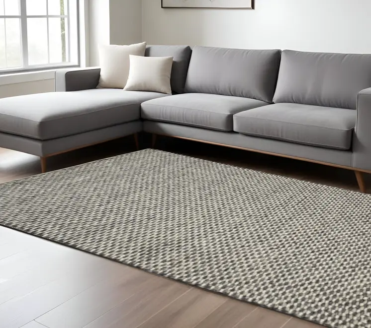10' X 13' Gray and Ivory Wool Floral Hand Woven Area Rug