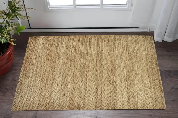 2' X 3' Tan Orange And Brown Hand Woven Area Rug