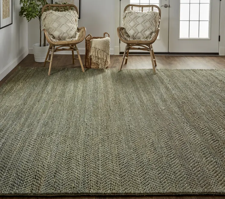 8' X 11' Green Gray And Tan Hand Woven Area Rug