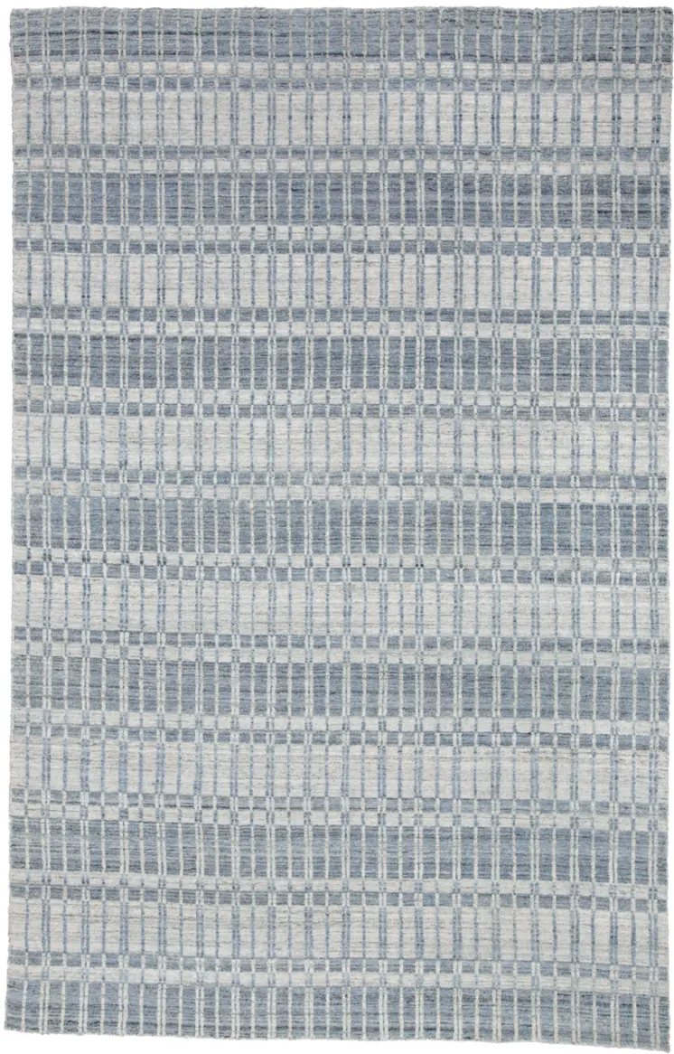 7' X 9' Blue Gray And Ivory Striped Hand Woven Area Rug