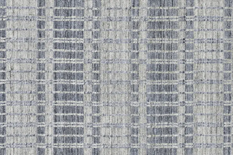 7' X 9' Blue Gray And Ivory Striped Hand Woven Area Rug
