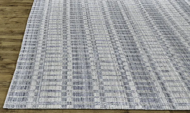 7' X 9' Blue Gray And Ivory Striped Hand Woven Area Rug
