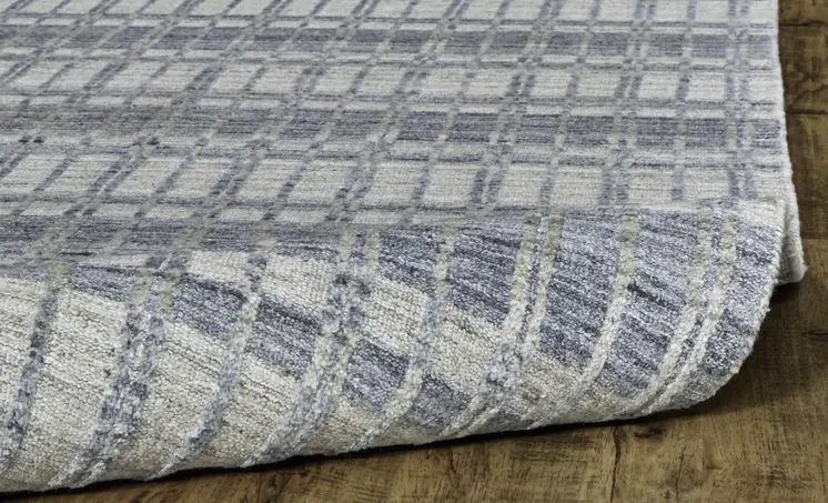 7' X 9' Blue Gray And Ivory Striped Hand Woven Area Rug