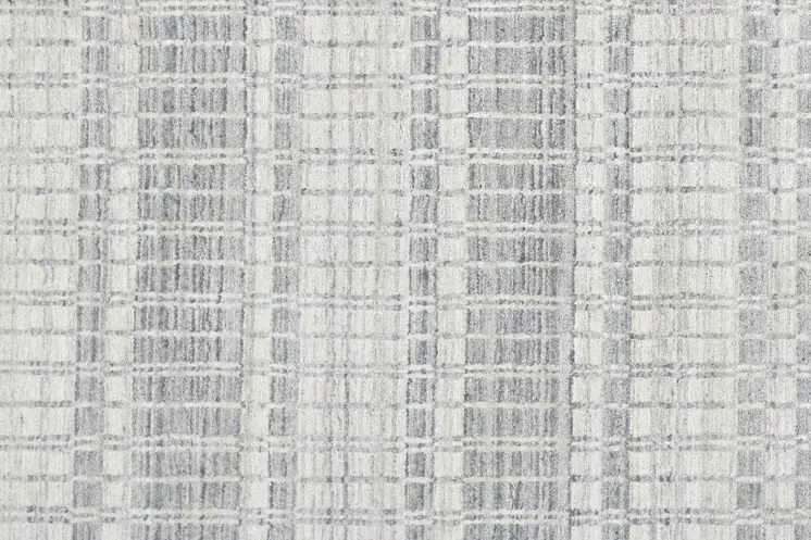 7' X 9' Ivory And Blue Striped Hand Woven Area Rug