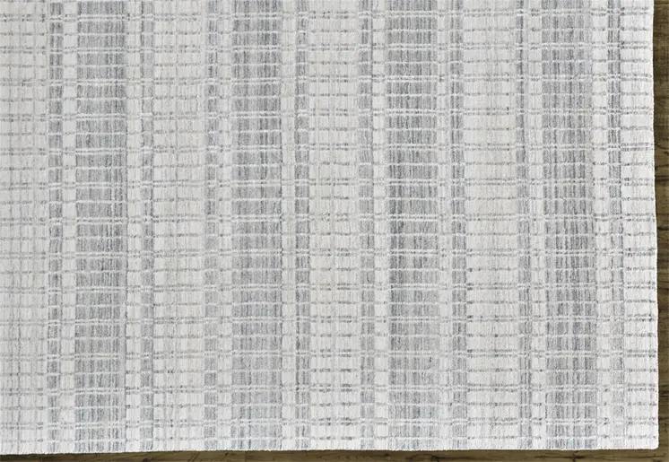 2' X 3' Ivory And Blue Striped Hand Woven Area Rug