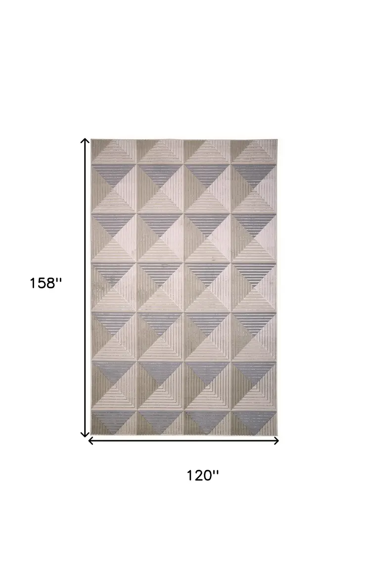 10' X 13' Beige Gray And Ivory Geometric Stain Resistant Area Rug