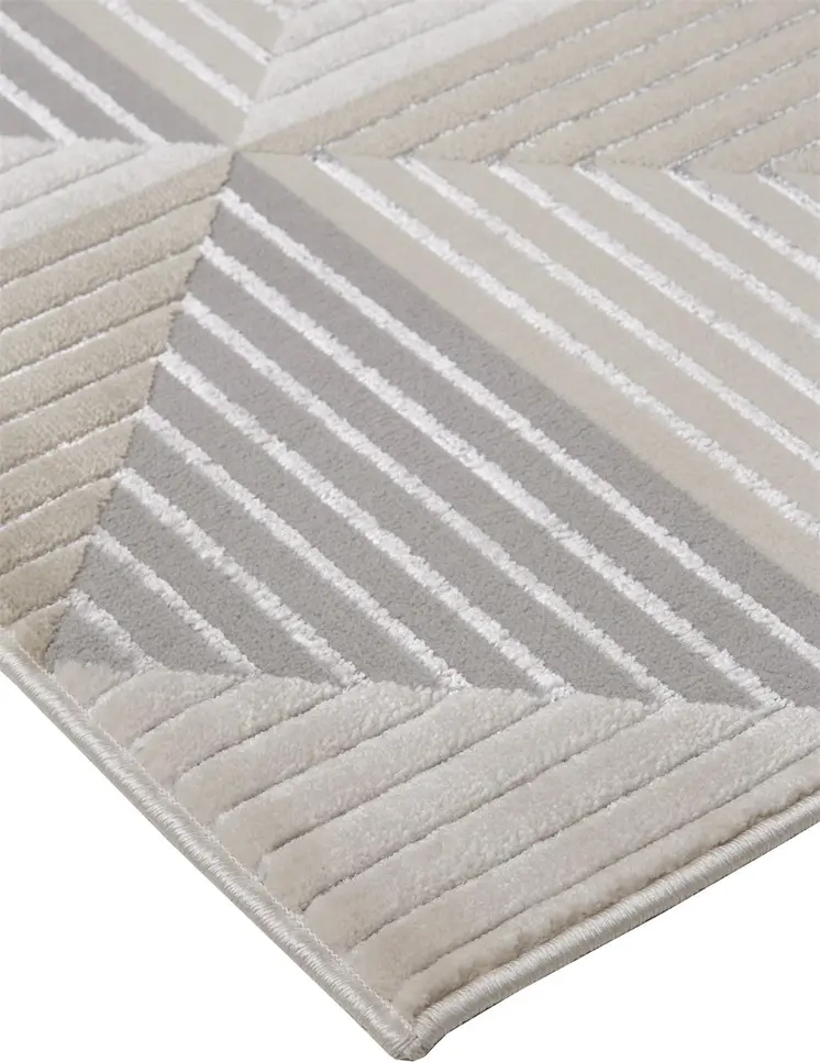 10' X 13' Beige Gray And Ivory Geometric Stain Resistant Area Rug