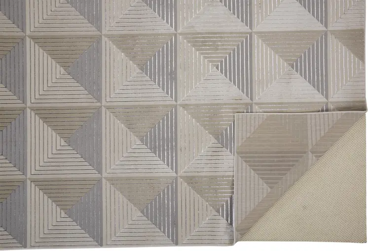 10' X 13' Beige Gray And Ivory Geometric Stain Resistant Area Rug