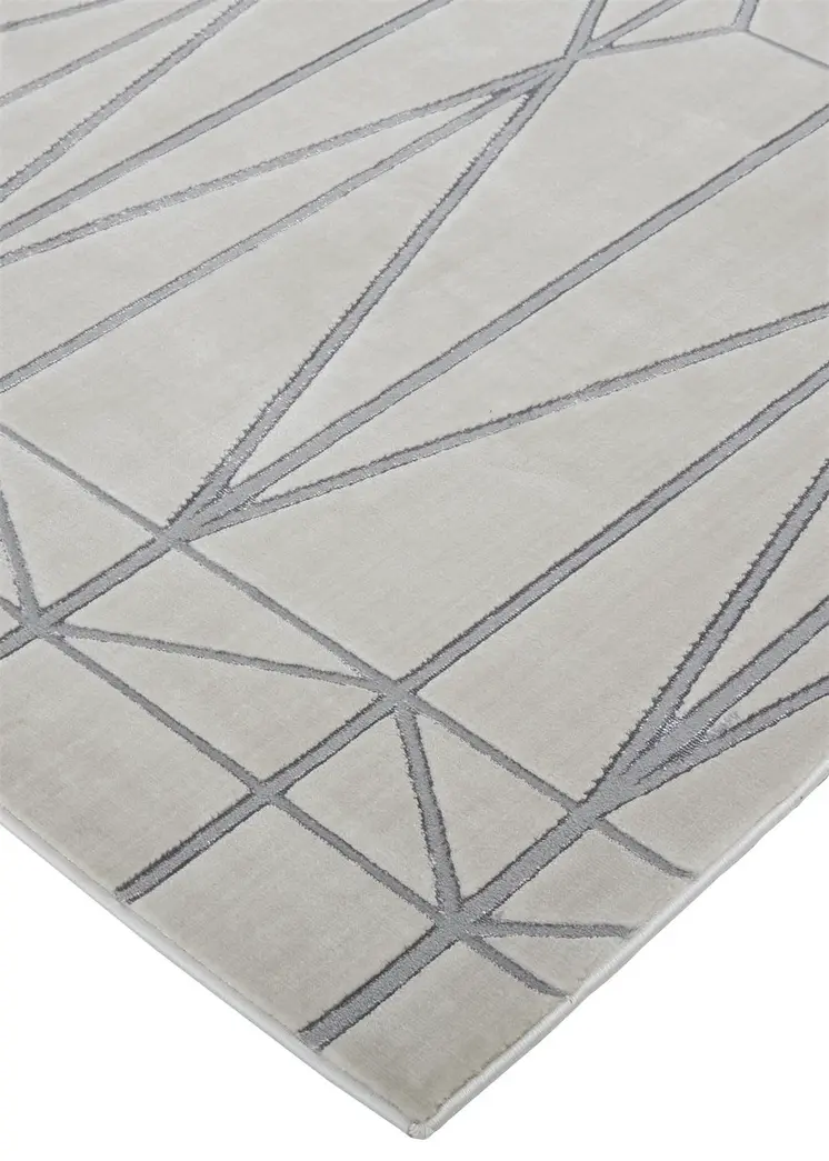 9' X 12' White Silver And Gray Geometric Area Rug