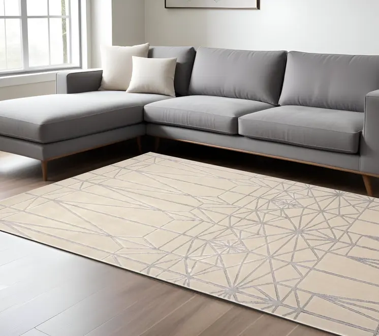 8' X 11' Gray and White Geometric Non Skid Area Rug