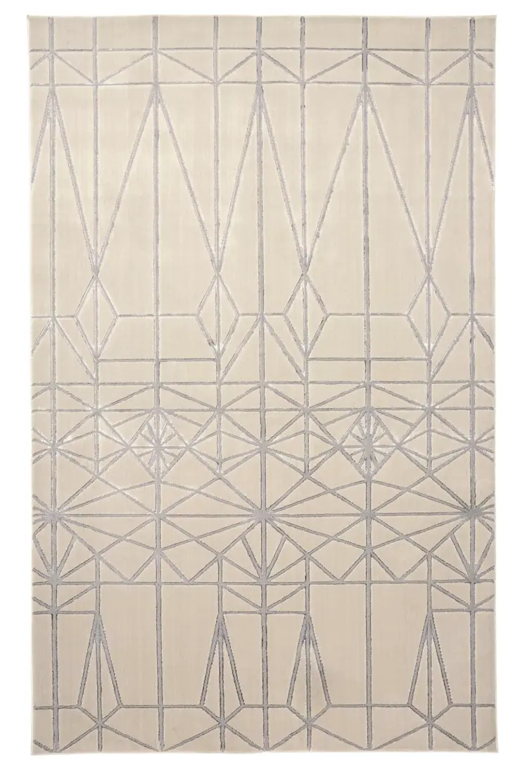 8' X 11' Gray and White Geometric Non Skid Area Rug