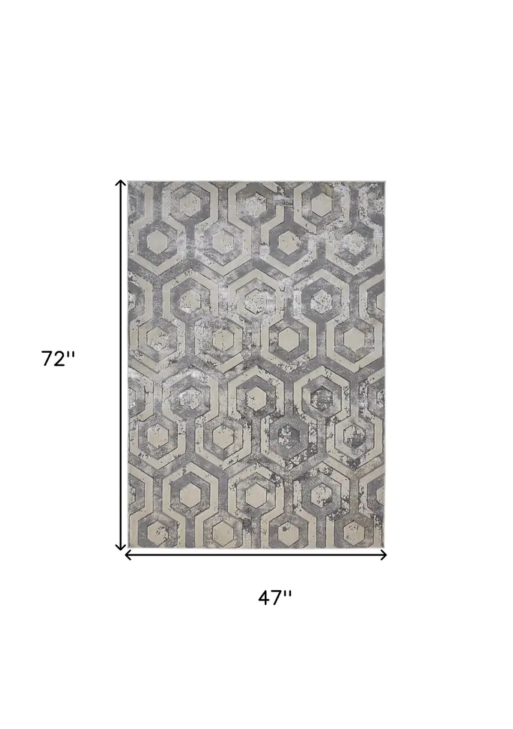 4' X 6' Gray Abstract Non Skid Area Rug