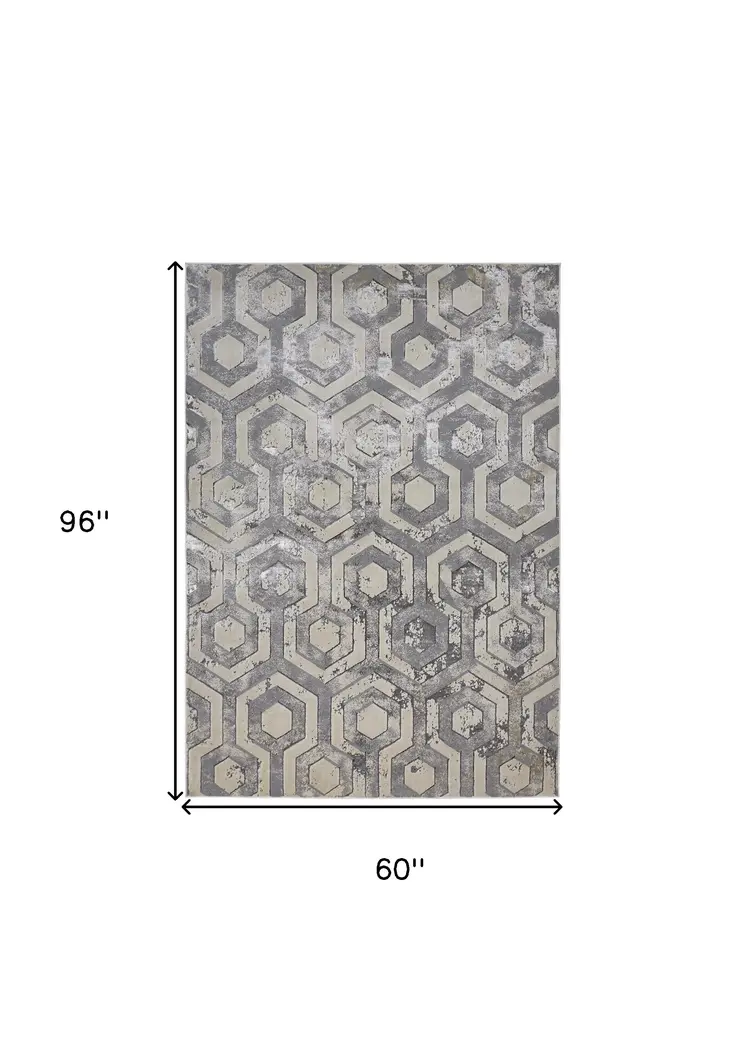 5' X 8' Gray Abstract Non Skid Area Rug