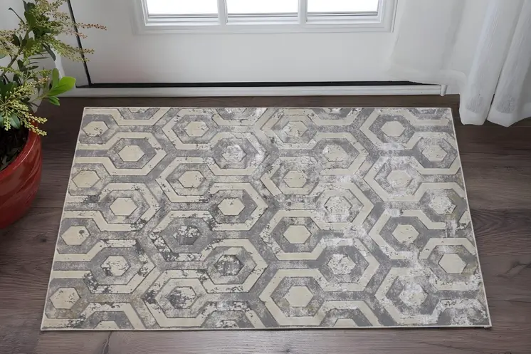 2' X 3' Gray Taupe And Silver Abstract Stain Resistant Area Rug