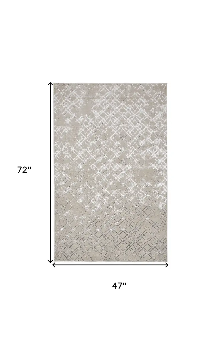 4' X 6' Silver and Gray Abstract Non Skid Area Rug
