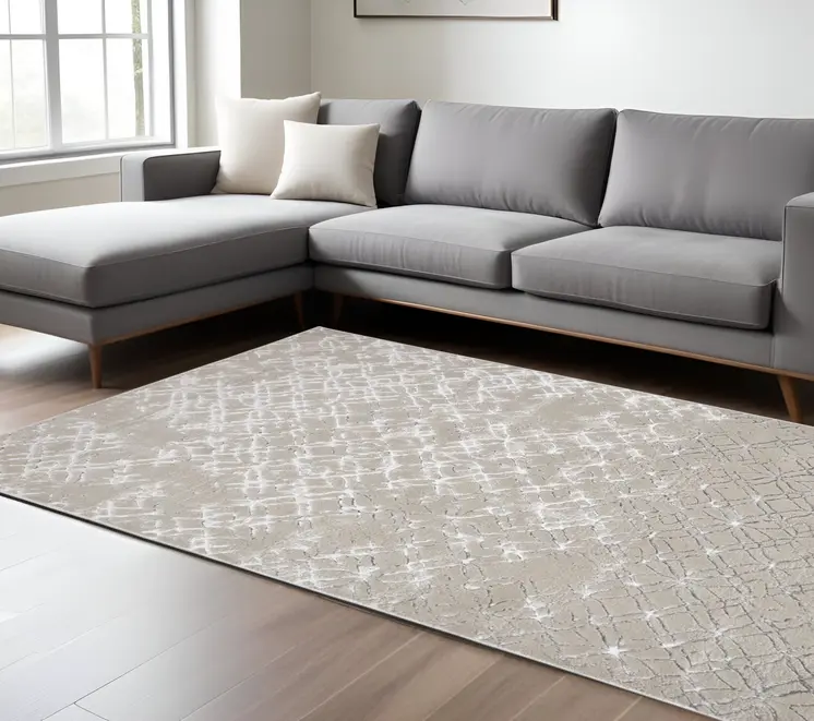 7' X 10' Silver and Gray Abstract Non Skid Area Rug