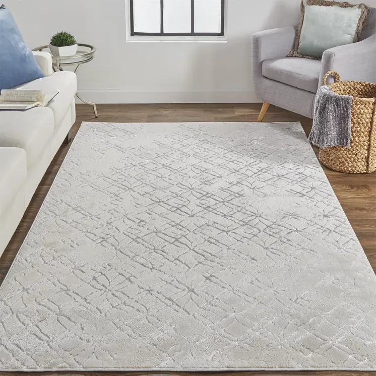 7' X 10' Silver and Gray Abstract Non Skid Area Rug