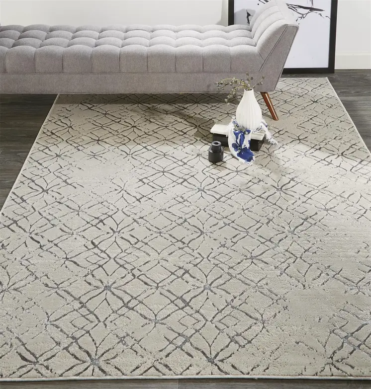 7' X 10' Silver and Gray Abstract Non Skid Area Rug