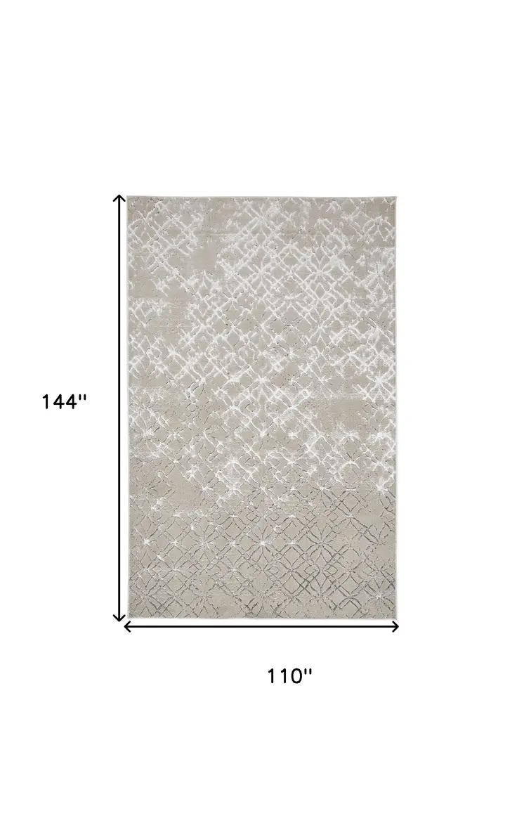 9' X 12' Silver Gray And White Abstract Area Rug