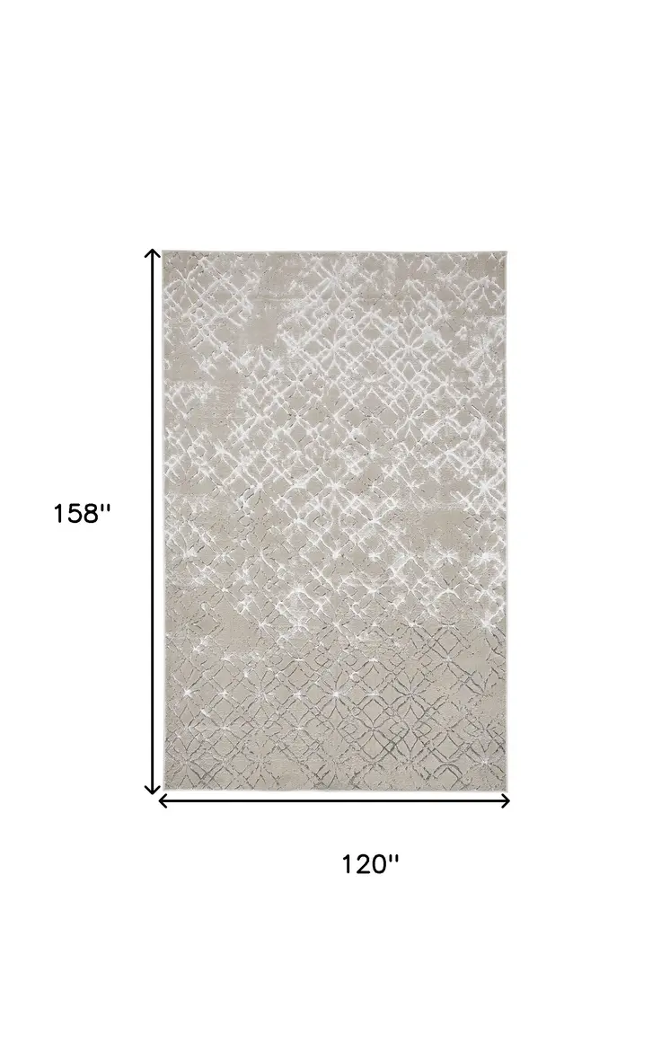 10' X 13' Silver Gray And White Abstract Stain Resistant Area Rug