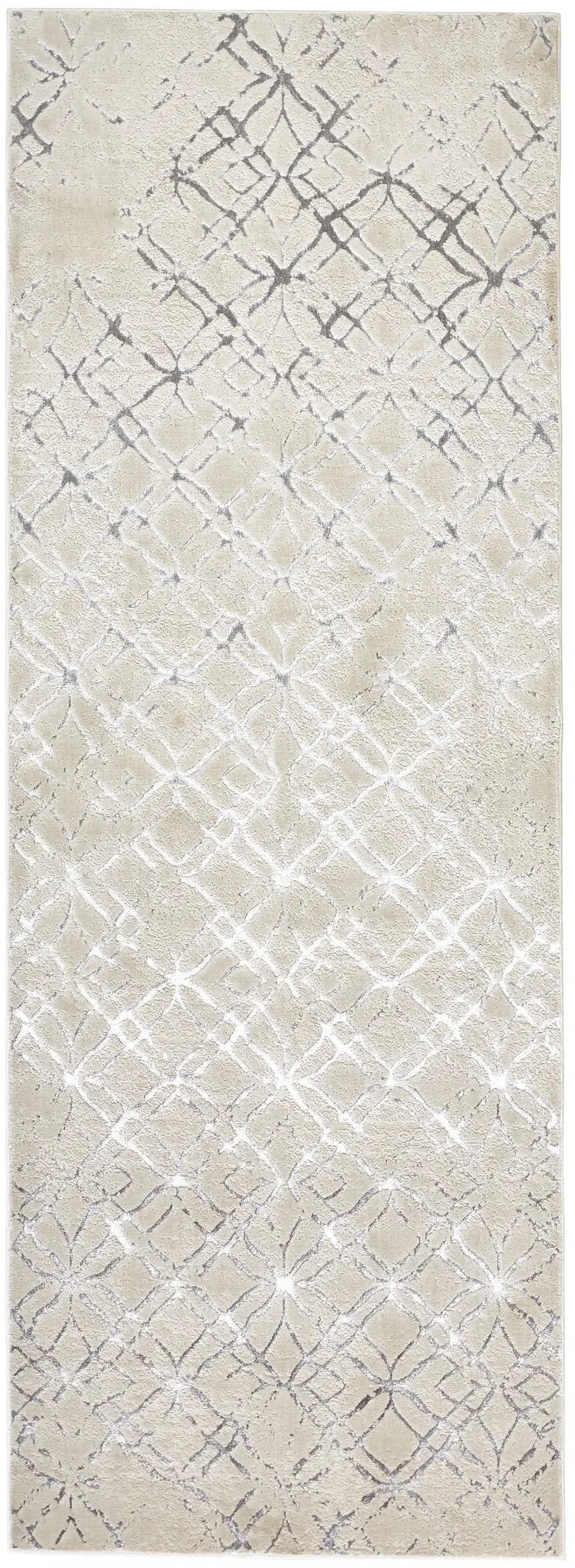 8' Silver Gray And White Abstract Stain Resistant Runner Rug