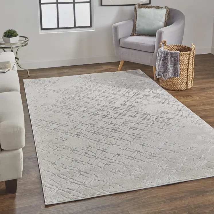 12' X 18' Silver Gray And White Abstract Area Rug